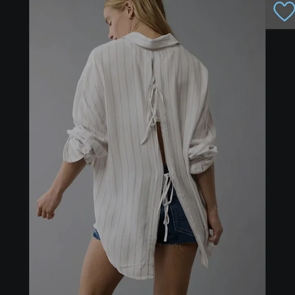 American Eagle Open Back Tie Blouse White Lightweight Button Up Medium NWT - Picture 2 of 7